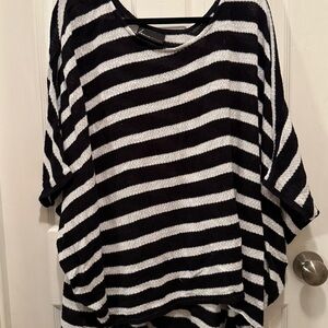 Lane Bryant light weight Striped Black and White Women's high low blouse 14/16